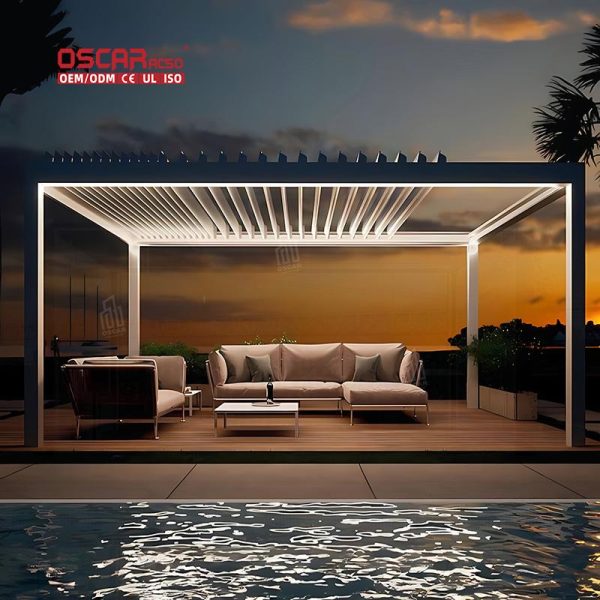 Customized Waterproof Motorized Outdoor Bioclimatic Aluminium Louvered Roof Pergola Garden Patio Backyard Retractable Pergola