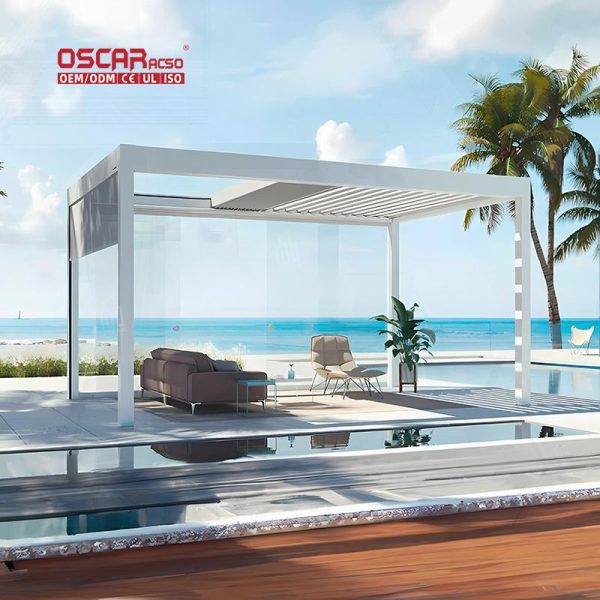 Customized Size Waterproof Bioclimatic Gazebo Aluminum Pergola Louver Roof with Heater Garden Patio Backyard Retractable Pergola